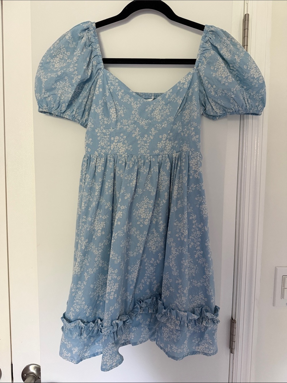 Altar'd State Light Blue Floral Puff-Sleeve Mini Dress